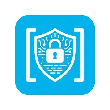 Cybersecurity scanning shield icon with light blue background and circuit l.. イラスト素材