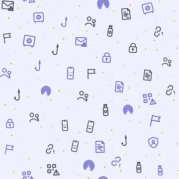 Cybersecurity seamless pattern with line icons of phishing hook, padlock, Stock Illustration