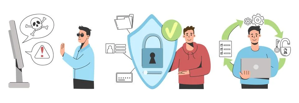 Cybersecurity, security from computer virus or malware Illustrazione stock