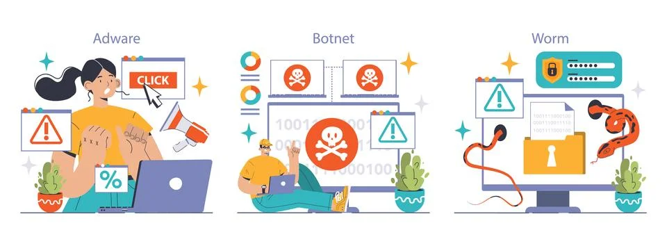 Cybersecurity set. Protecting data from threats. Users confronting various 스톡 일러스트