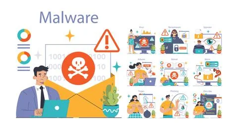 Cybersecurity set. Protecting data from threats. Users confronting various 스톡 일러스트