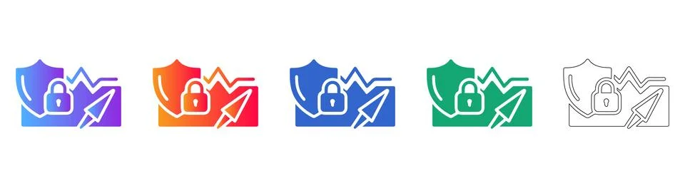 Cybersecurity Shield and Data Protection Icons Stock Illustration
