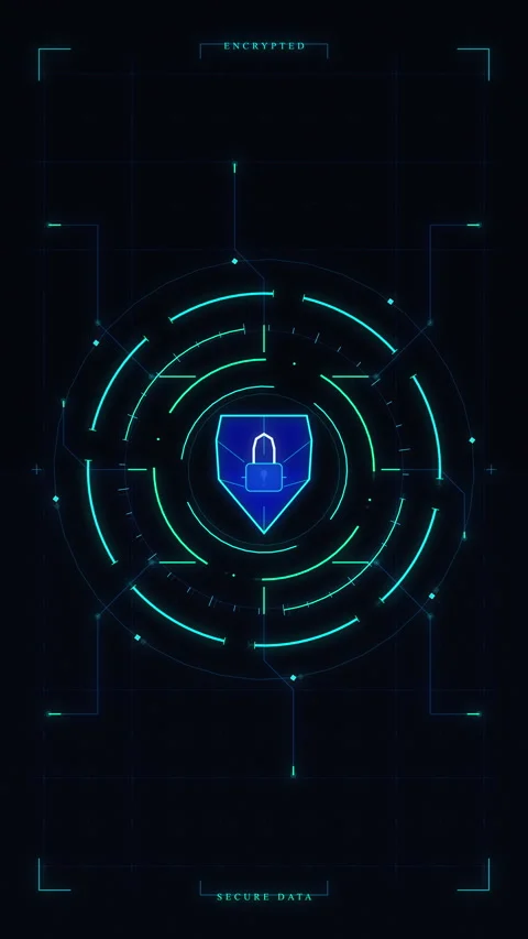 Cybersecurity shield and digital lock protecting data network Stock Footage 347199304
