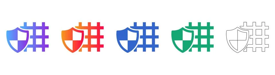Cybersecurity Shield and Grid Data Icon Set Stock Illustration
