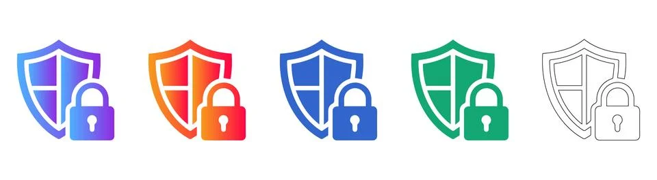 Cybersecurity Shield and Lock Icon Set Stock Illustration