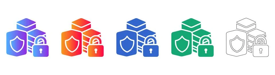 Cybersecurity Shield and Server Icons Stock Illustration