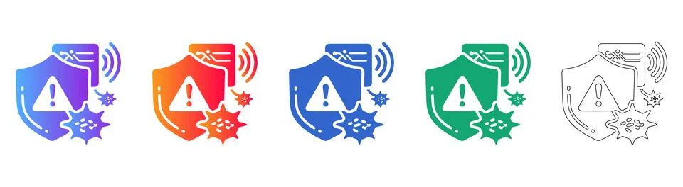 Cybersecurity Shield and Virus Threat Icons Stock Illustration
