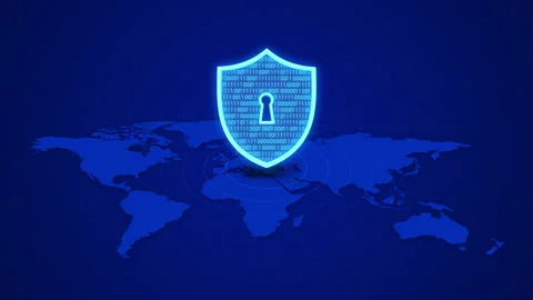 Cybersecurity Shield with Binary and world map Vídeo Stock 297053586