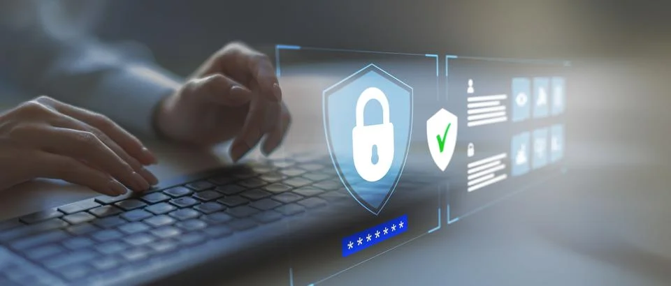 Cybersecurity Shield with Biometric Authentication and Data Protection System 스톡 사진