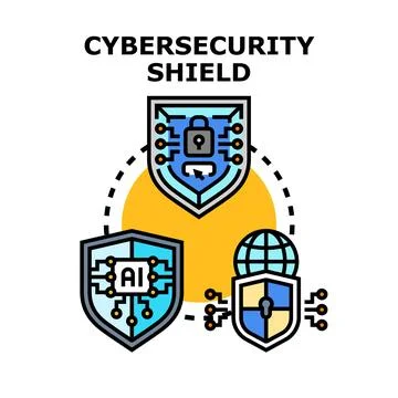 Cybersecurity shield concept protecting digital data and network Stock Illustration