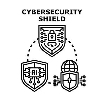 Cybersecurity shield concept protecting digital data and network Stock Illustration