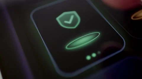 Cybersecurity Shield Confirmation Icon on Mobile Screen Stock Footage 341872584