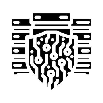 Cybersecurity shield data center glyph icon vector illustration Stock Illustration