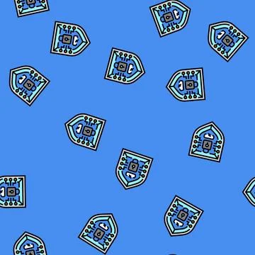 Cybersecurity shield data center vector seamless pattern Stock Illustration