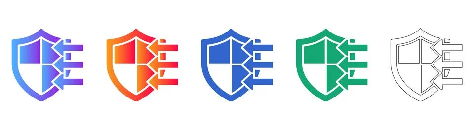 Cybersecurity Shield Deflecting Attacks Icon Set Stock Illustration