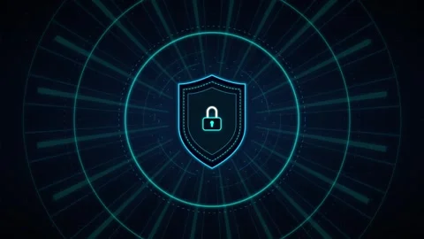 Cybersecurity shield with digital data protection hud interface animation d.. Stock Footage 337559352