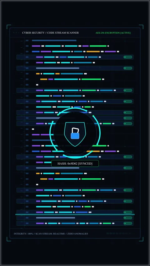 Cybersecurity shield with encrypted data matrix and digital protection Stock Footage 347199177