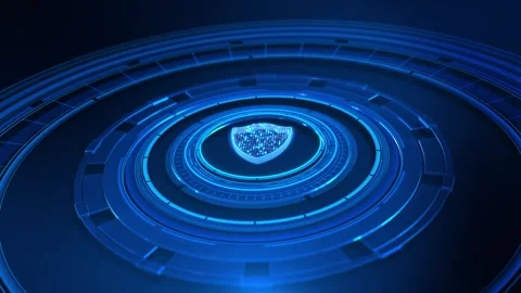Cybersecurity shield fingerprint lock coding animation on digital background. pr Video stock 342784905