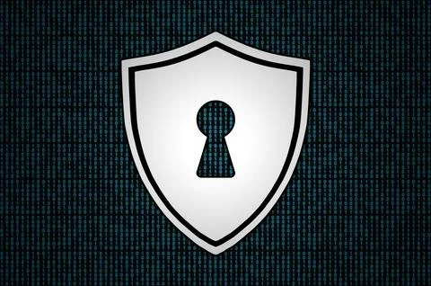 Cybersecurity shield in front of a in binary code Stockillustratie