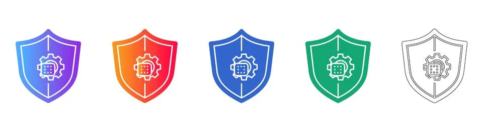 Cybersecurity Shield Gear Icon Set Illustrazione stock