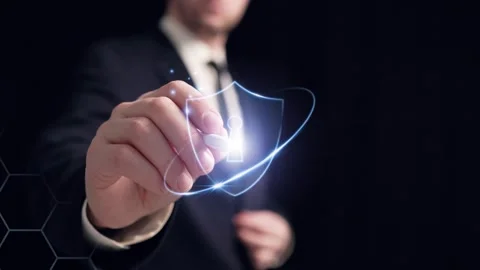 Cybersecurity shield hologram in business Stock Footage 292804285