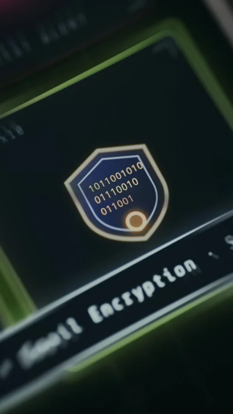 Cybersecurity shield icon filled with binary data stream Stock Footage 335467457