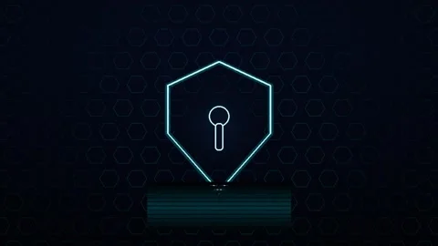 Cybersecurity Shield Icon with Glitch Scan Effect on Dark Hexagon Background Stock-Footage 347810826