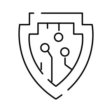 Cybersecurity shield icon protecting digital data network Stock Illustration
