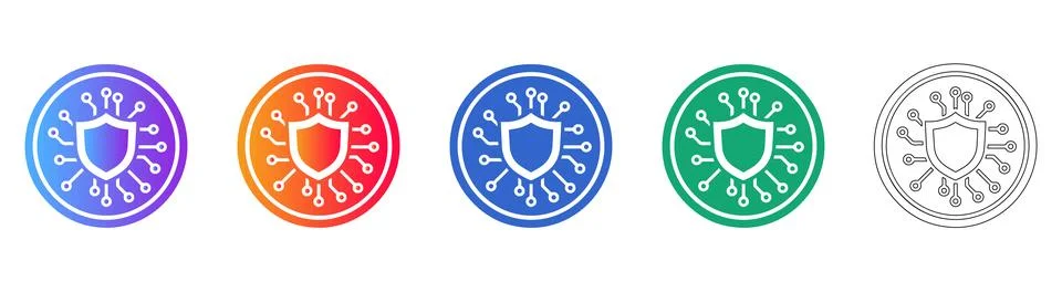 Cybersecurity Shield Icon Set with Circuit Board Pattern 库存插图