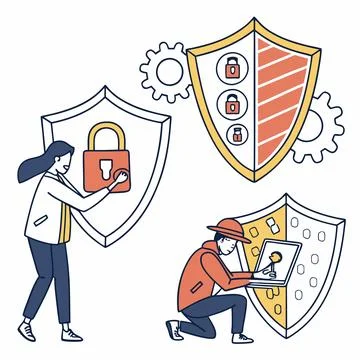 Cybersecurity Shield Icons Vector, Secure Symbols for Data Protection and T.. Stock Illustration
