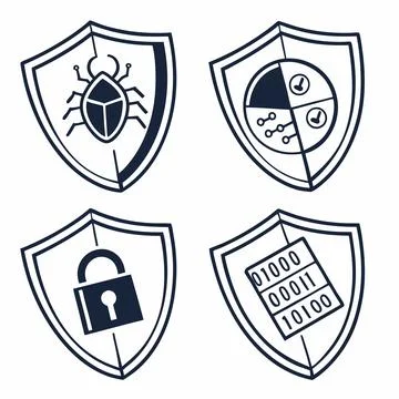 Cybersecurity Shield Icons Vector, Secure Symbols for Data Protection and T.. Stockillustratie