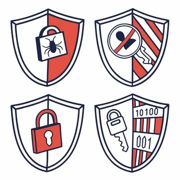 Cybersecurity Shield Icons Vector, Secure Symbols for Data Protection and T.. Stock Illustration