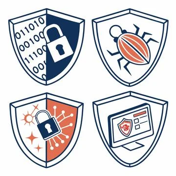 Cybersecurity Shield Icons Vector, Secure Symbols for Data Protection and T.. Stock Illustration