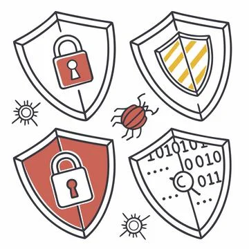 Cybersecurity Shield Icons Vector, Secure Symbols for Data Protection and T.. 스톡 일러스트