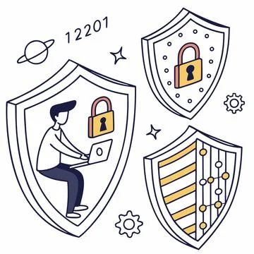 Cybersecurity Shield Icons Vector, Secure Symbols for Data Protection and T.. Stock Illustration