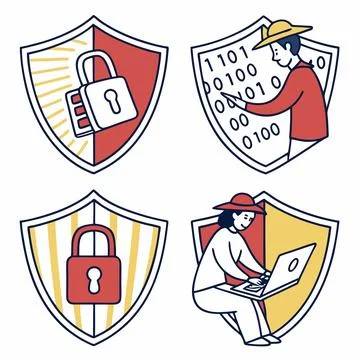 Cybersecurity Shield Icons Vector, Secure Symbols for Data Protection and T.. Stock Illustration