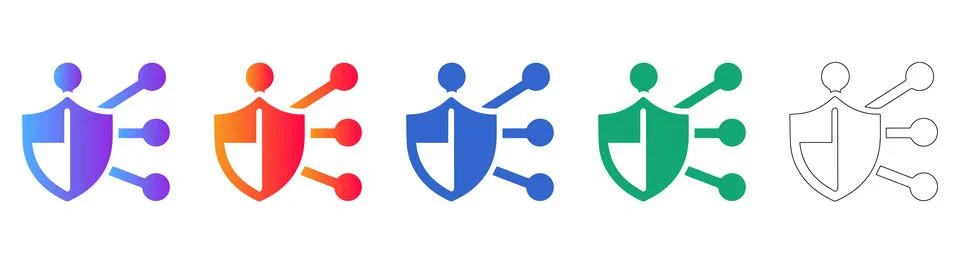 Cybersecurity Shield Network Icon Set Stock Illustration