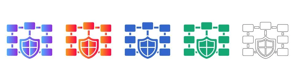 Cybersecurity Shield Network Icons Set Stock Illustration