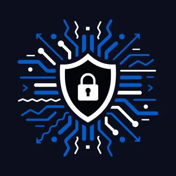 Cybersecurity Shield with Padlock and Circuit Lines Illustration Stock-Illustration