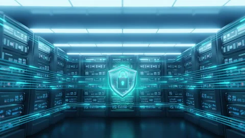Cybersecurity Shield Padlock Data Center Network Protection Stock Footage 327715414