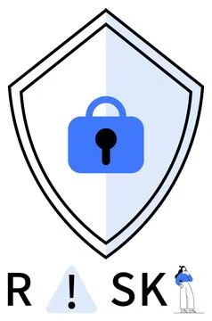Cybersecurity Shield with Padlock Highlighting Risk Management and Data Pro.. Stock Illustration