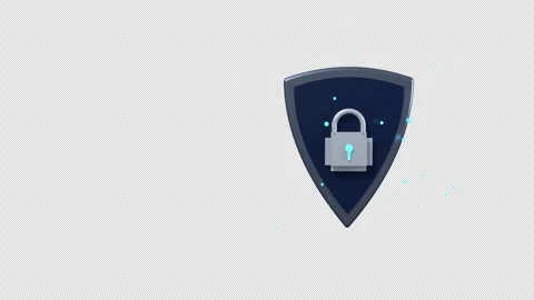 Cybersecurity shield with padlock, seamless loop, alpha channel Stock Footage 347624980