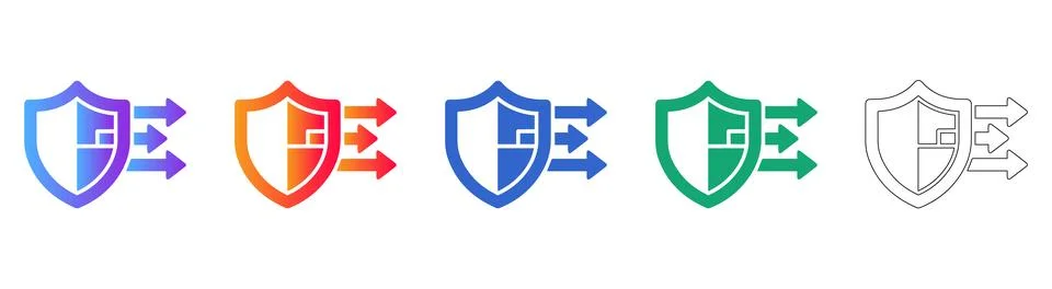 Cybersecurity Shield Permitting Data Flow Icons Stock Illustration