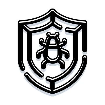 Cybersecurity shield protecting from computer bug virus Illustrazione stock
