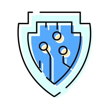 Cybersecurity shield protecting digital data and network Stockillustratie
