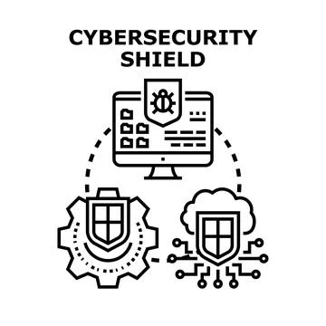 Cybersecurity shield protecting digital data and network Stock Illustration