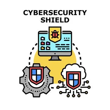 Cybersecurity shield protecting digital data and network Stock Illustration
