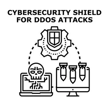 Cybersecurity shield protecting digital devices from attack Stock Illustration