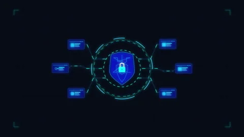 Cybersecurity shield protecting network with encryption and firewall Stock Footage 347199309