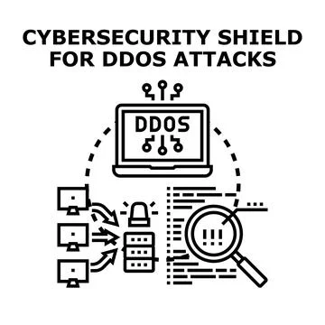 Cybersecurity shield protecting server from ddos attacks Stock-Illustration